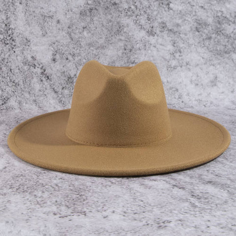 Structured Wide Brim Classic Fedora Hat: OL