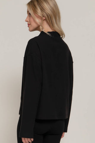 Long Sleeve Visible Overlocked Seams Detail Brushed Rib Top: PNK-blush / S