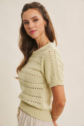 SOFT NOD TO VINTAGE POINTELLE COTTON SWEATER TOP: BEIGE / M