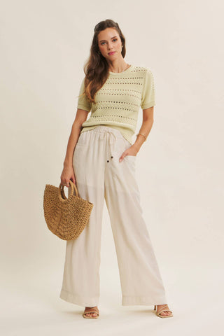 SOFT NOD TO VINTAGE POINTELLE COTTON SWEATER TOP: BEIGE / L