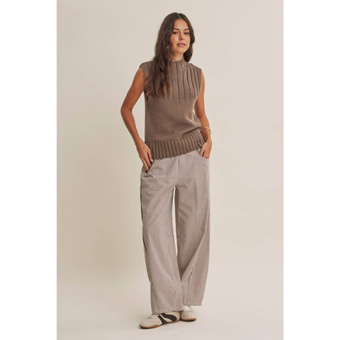 QUIET CABIN DAYS RIBBED MOCK NECK SWEATER TOP: WINTER GREEN / L