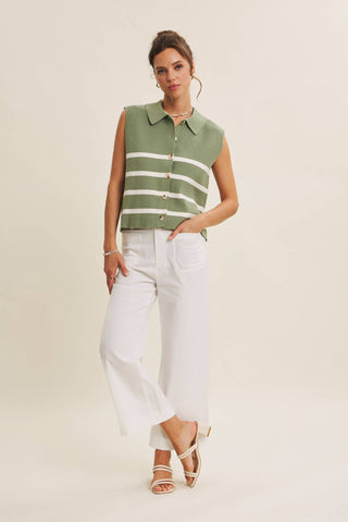 DESERT SUN STRIPE MODERN BUTTON-DOWN SWEATER VEST: TERRACOTTA / S