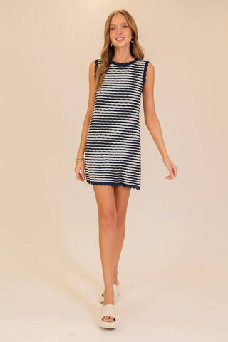Seaside Stripe Knit Mini Dress: Navy/White / M