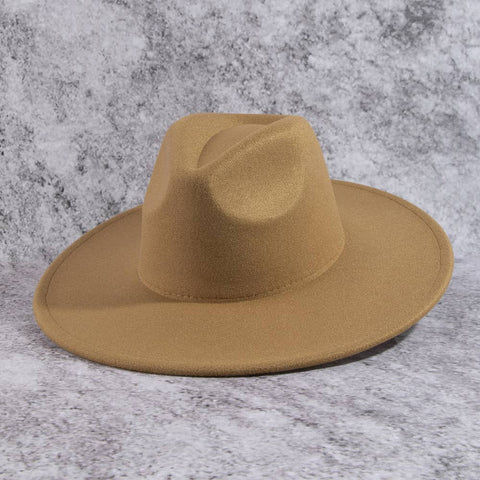 Structured Wide Brim Classic Fedora Hat: OL