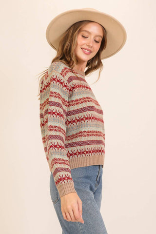Nordic Charm Fair Isle Sweater: Beige Combo / L