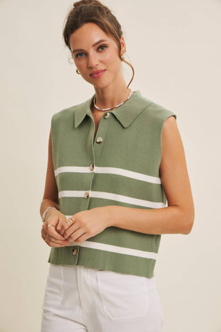 DESERT SUN STRIPE MODERN BUTTON-DOWN SWEATER VEST: TERRACOTTA / L