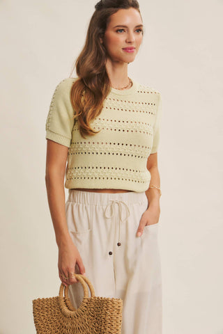 SOFT NOD TO VINTAGE POINTELLE COTTON SWEATER TOP: BEIGE / S