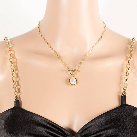 Pearl Pendant Dainty Toggle Chain Necklace: GDCRM