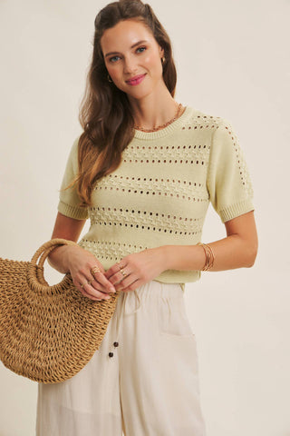 SOFT NOD TO VINTAGE POINTELLE COTTON SWEATER TOP: BEIGE / S