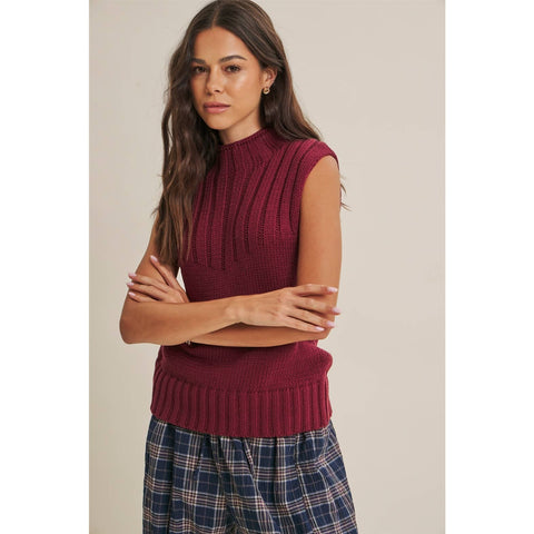 QUIET CABIN DAYS RIBBED MOCK NECK SWEATER TOP: WINTER GREEN / L
