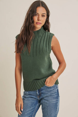 QUIET CABIN DAYS RIBBED MOCK NECK SWEATER TOP: WINTER GREEN / S