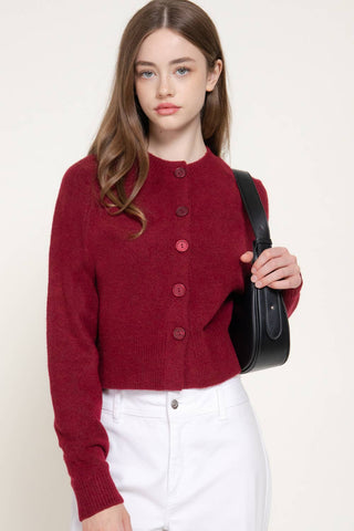 Long Sleeve Round Neck Button Down Sweater Cardigan: GRN-dark green / S