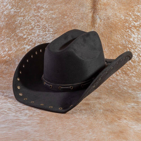 Grommet Brim Faux Suede Cowboy Hat: BR