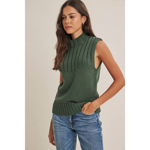 QUIET CABIN DAYS RIBBED MOCK NECK SWEATER TOP: WINTER GREEN / S