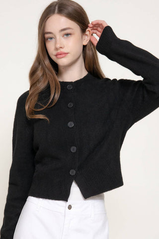 Long Sleeve Round Neck Button Down Sweater Cardigan: GRN-dark green / S