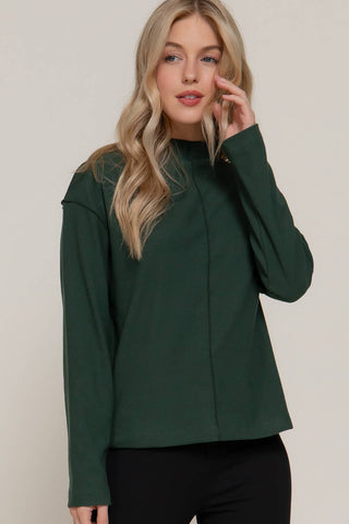 Long Sleeve Visible Overlocked Seams Detail Brushed Rib Top: PNK-blush / S
