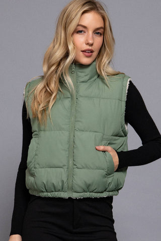Reversible Fur Padding Vest: BLK-black / M