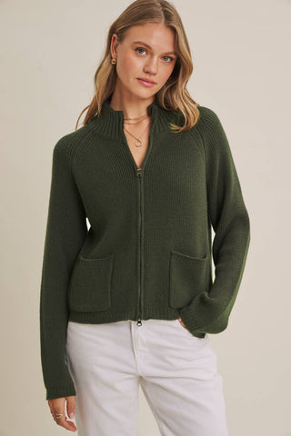 SIMPLE COMFORT 2-WAY ZIP EVERYDAY SWEATER JACKET WITH POCKET: CARAMEL / S