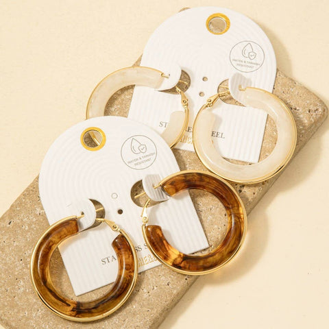 Stainless Steel Edge Acrylic Latch Hoop Earrings: SGCM