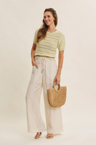 SOFT NOD TO VINTAGE POINTELLE COTTON SWEATER TOP: BEIGE / M