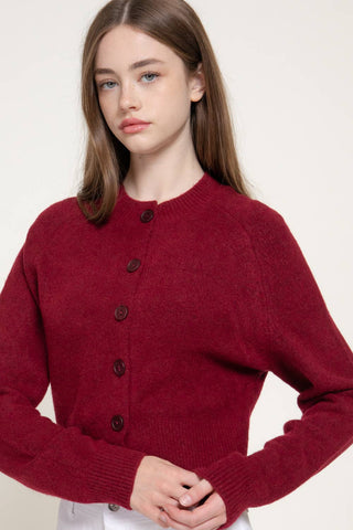 Long Sleeve Round Neck Button Down Sweater Cardigan: BRN-brown / L