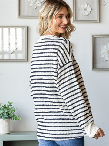 White Striped Crew Neck