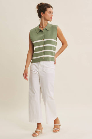DESERT SUN STRIPE MODERN BUTTON-DOWN SWEATER VEST: TERRACOTTA / S