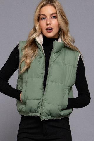 Reversible Fur Padding Vest: BLK-black / M