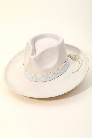 Embroidered Flower Strap Fedora Hat: BR