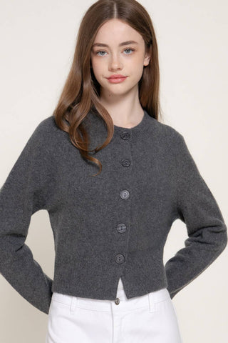 Long Sleeve Round Neck Button Down Sweater Cardigan: GRN-dark green / L
