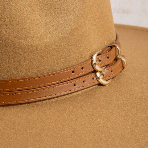 Double Belt Strap Fedora Hat: BK