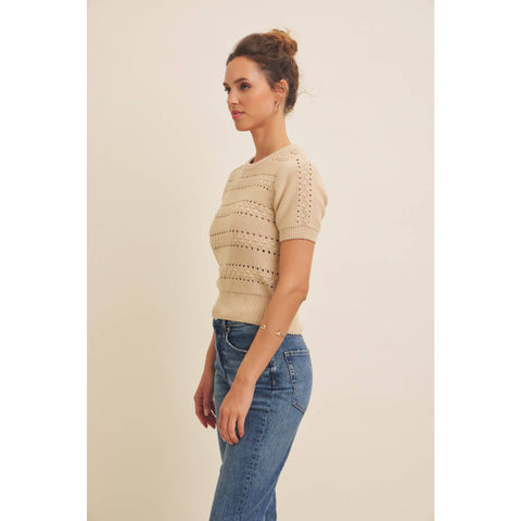 SOFT NOD TO VINTAGE POINTELLE COTTON SWEATER TOP: BEIGE / M