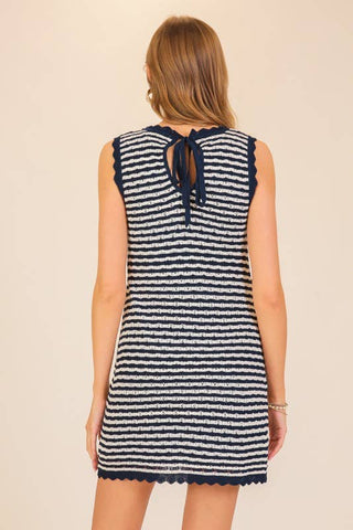 Seaside Stripe Knit Mini Dress: Navy/White / L