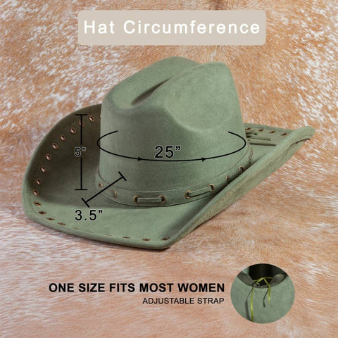 Grommet Brim Faux Suede Cowboy Hat: BR