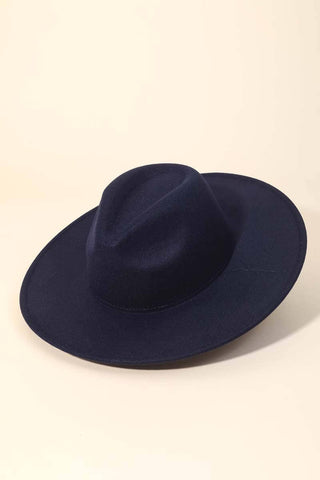 Structured Wide Brim Classic Fedora Hat: OL