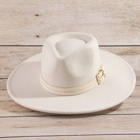 Double Belt Strap Fedora Hat: BK
