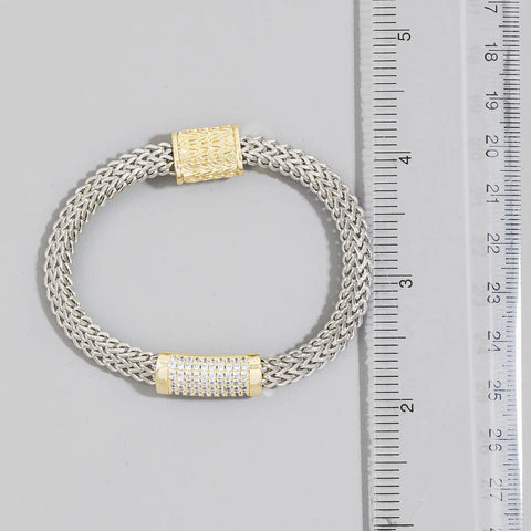 Two Tone Woven Chain Cz Bracelet: T