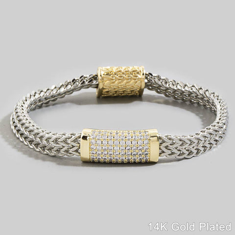 Two Tone Woven Chain Cz Bracelet: T