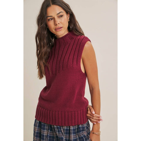 QUIET CABIN DAYS RIBBED MOCK NECK SWEATER TOP: WINTER GREEN / M