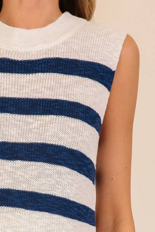 Harbor Stripe Sleeveless Knit Top: Black/Beige / S
