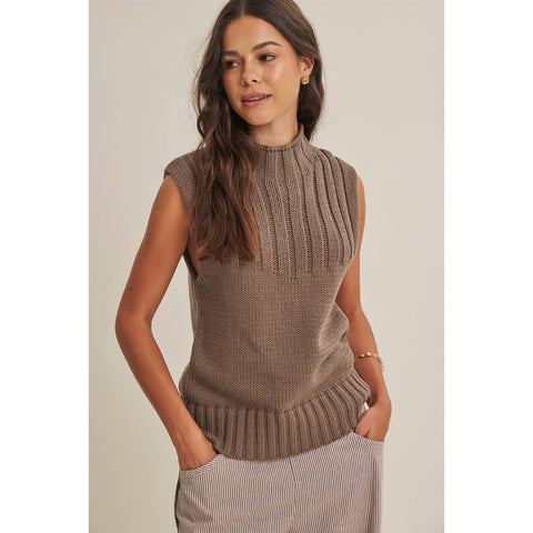 QUIET CABIN DAYS RIBBED MOCK NECK SWEATER TOP: WINTER GREEN / M