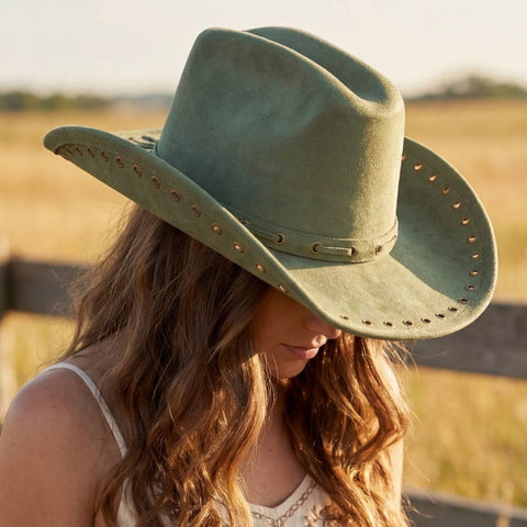 Grommet Brim Faux Suede Cowboy Hat: BR