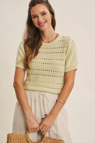 SOFT NOD TO VINTAGE POINTELLE COTTON SWEATER TOP: BEIGE / M