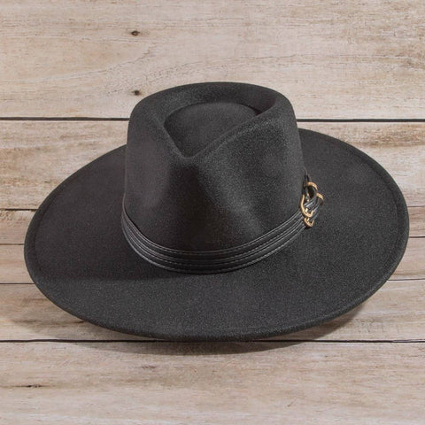 Double Belt Strap Fedora Hat: BK
