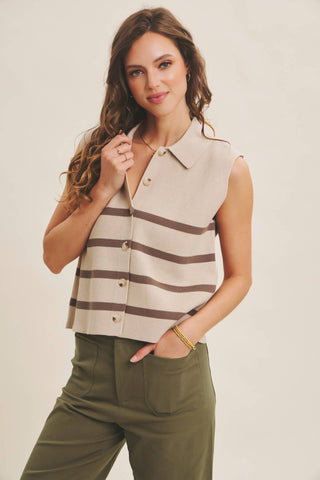 DESERT SUN STRIPE MODERN BUTTON-DOWN SWEATER VEST: TERRACOTTA / M