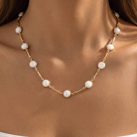 Mother Of Pearl Station Chain Necklace: GD