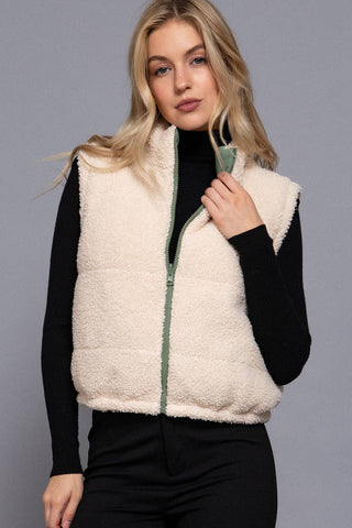 Reversible Fur Padding Vest: BLK-black / M