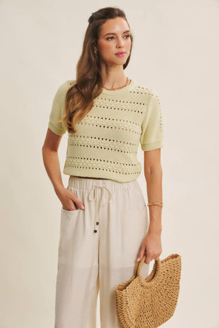 SOFT NOD TO VINTAGE POINTELLE COTTON SWEATER TOP: BEIGE / S