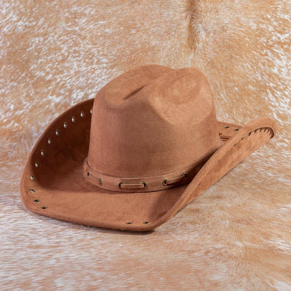 Grommet Brim Faux Suede Cowboy Hat: BR