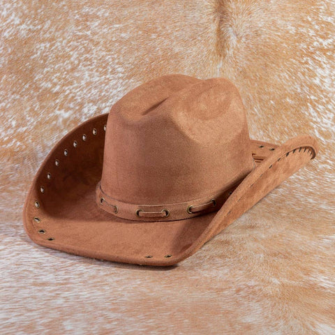 Grommet Brim Faux Suede Cowboy Hat: BR